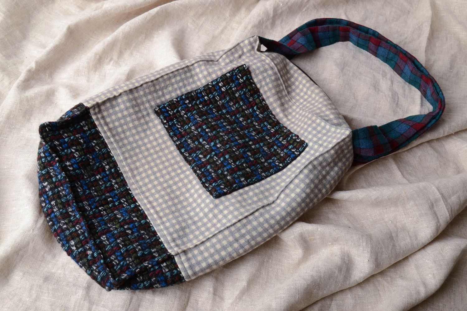 Handmade wool and fabric bag photo 1
