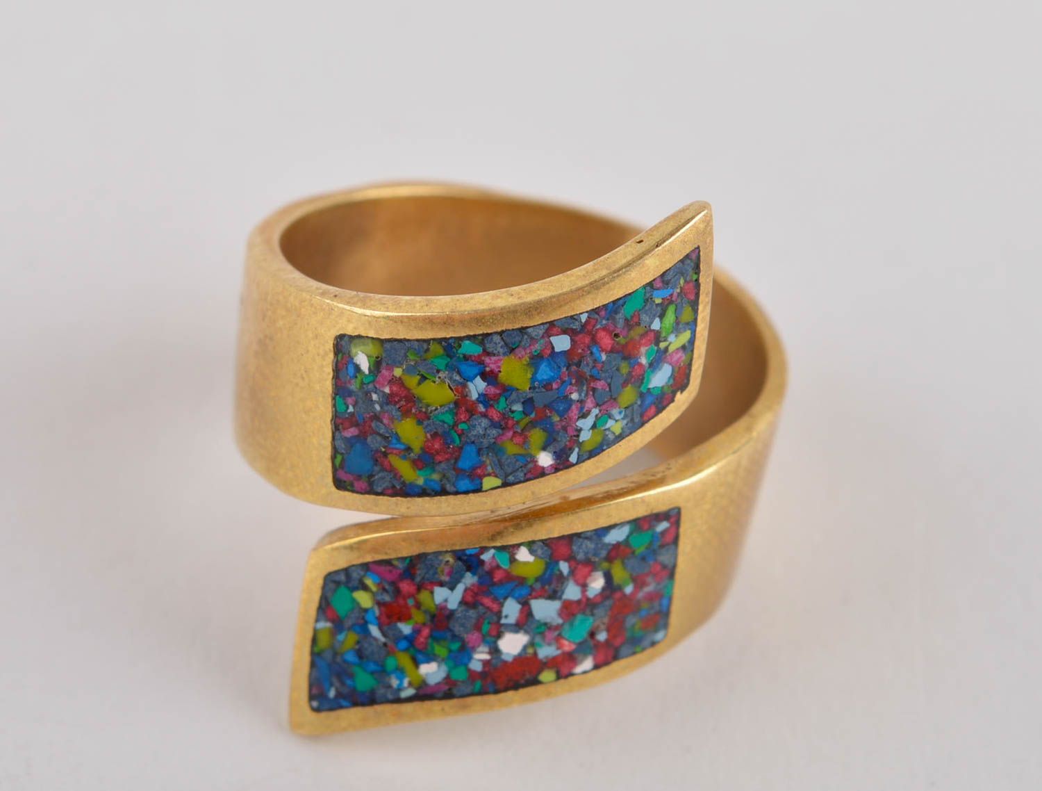 Кольцо ручной работы украшение из латуни модное кольцо оригинальное с камнями фото 3