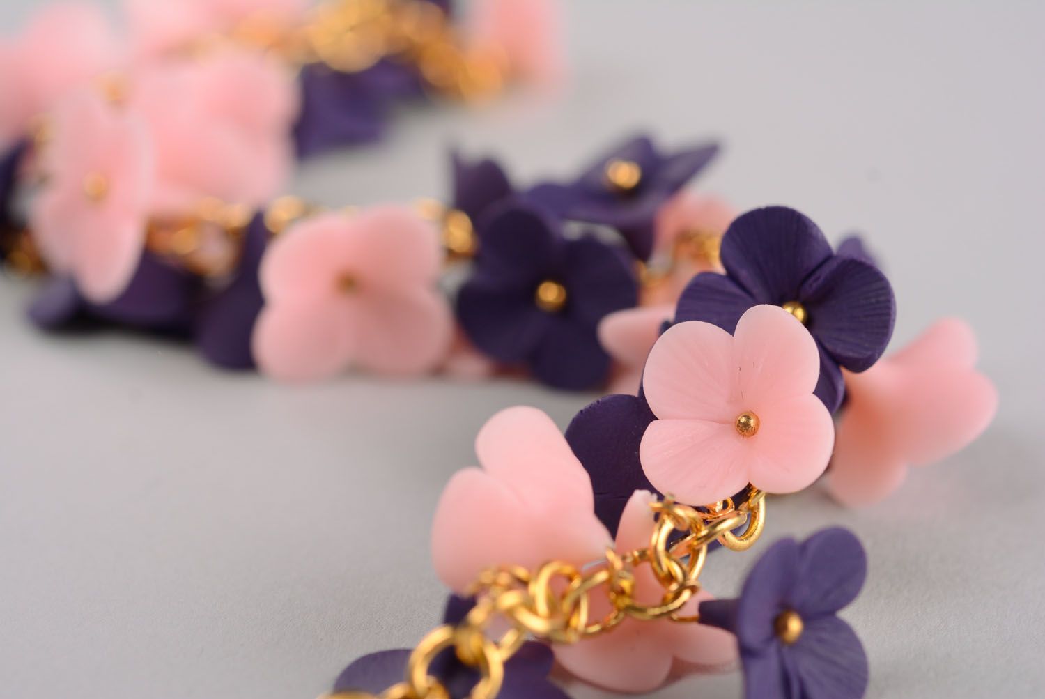Charm bracelet with dark blue and pink field flowers for girls photo 5