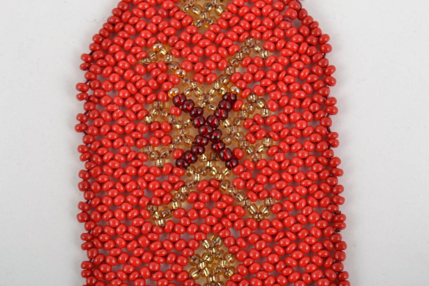 Collier en perles de rocaille tchèques fait main tressé original rouge photo 2