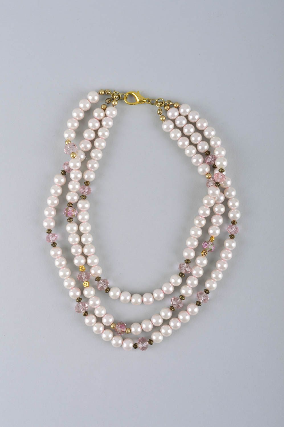 Handmade artificial pearls necklace unique designer jewelry accessory present photo 2