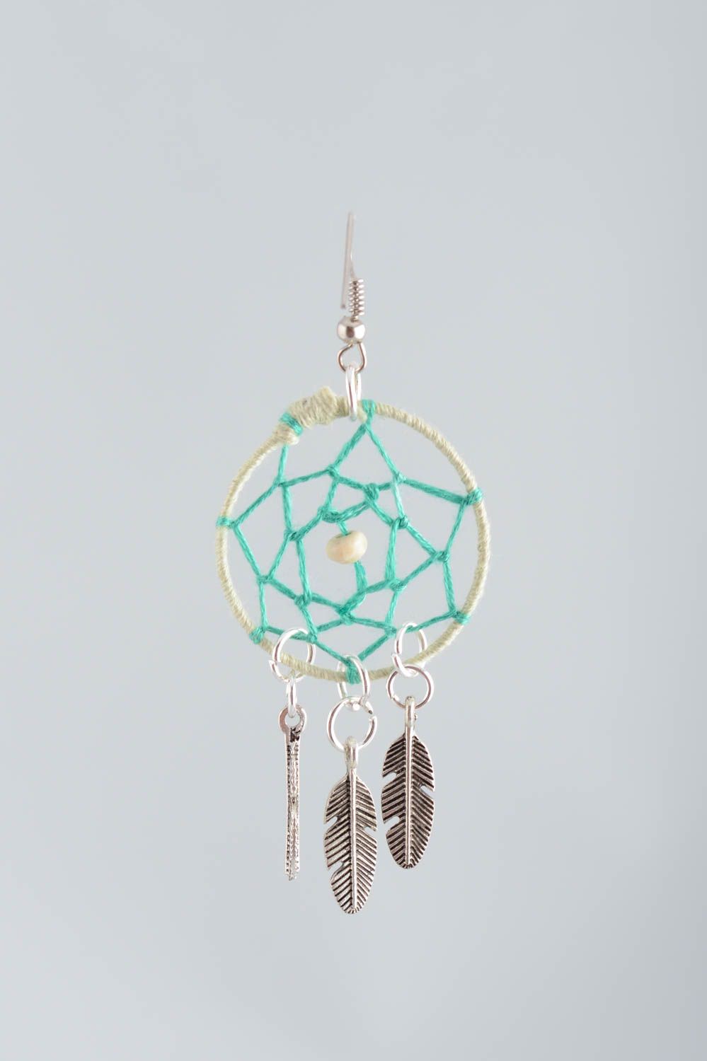 Handmade cute stylish beautiful round long earrings amulets Dreamcatcher photo 2