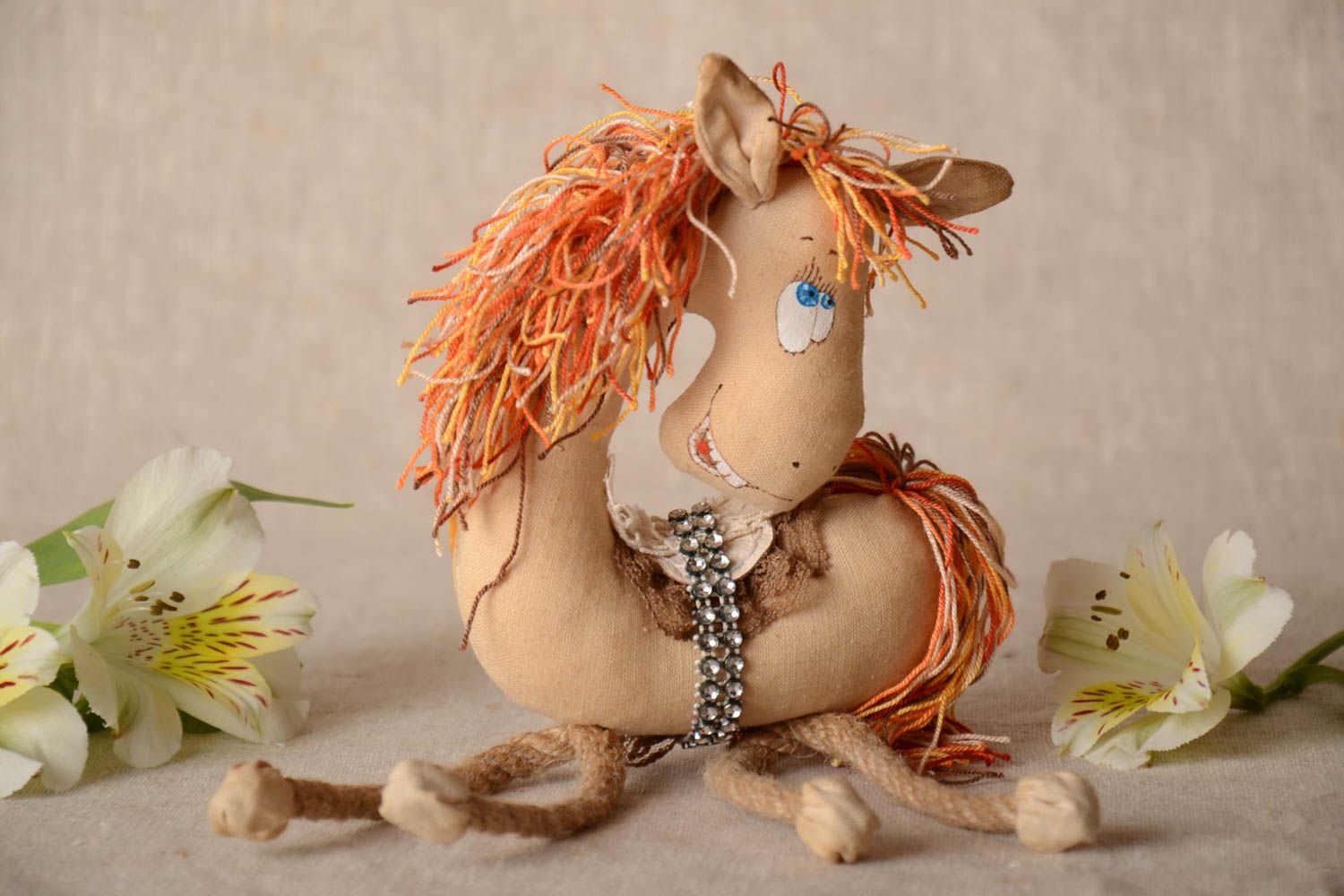 Handmade stylish funny toy interior pendant red haired horse for wall decor  photo 1