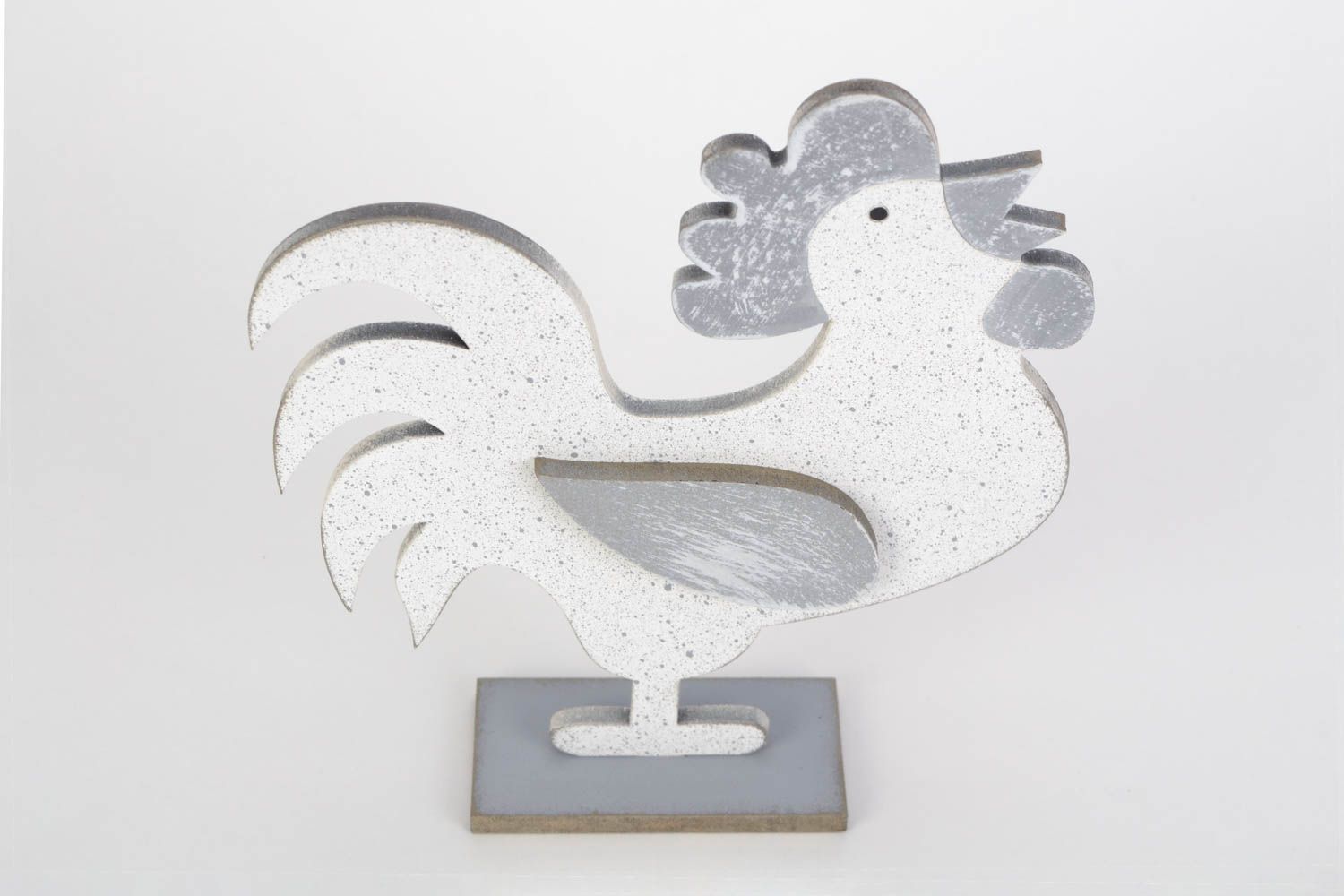 Handmade plywood interior toy in the shape of white and gray cockerel photo 5