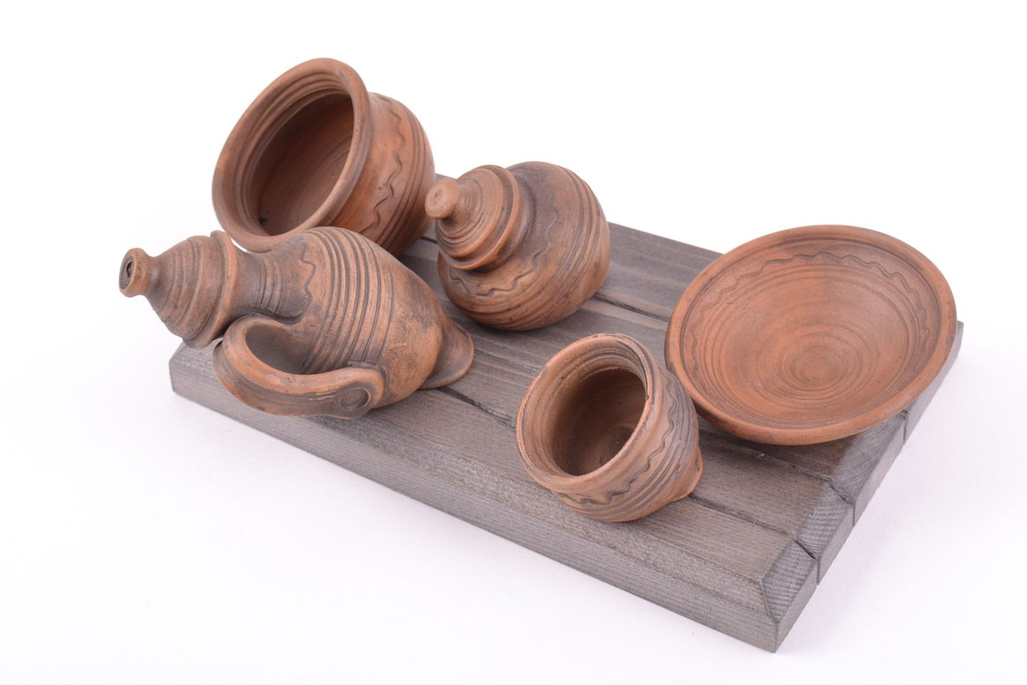Handmade decorative wooden wall panel with volume ceramic dishes for kitchen photo 4
