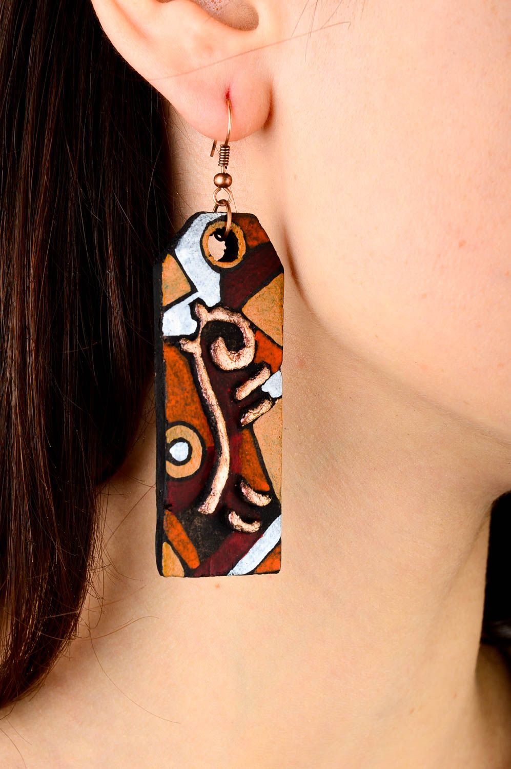 Handmade Modeschmuck Ohrringe aus Ton Designer Schmuck Accessoire für Frauen foto 2