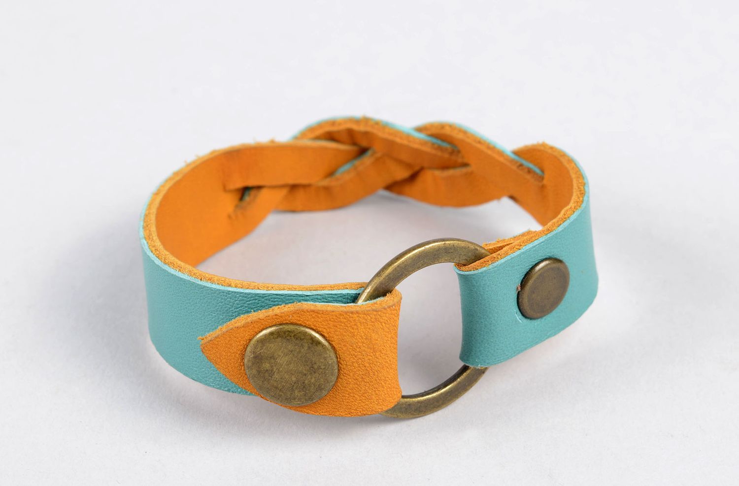 Handmade leather bracelet blue wrist jewelry stylish cute bracelet gift photo 1