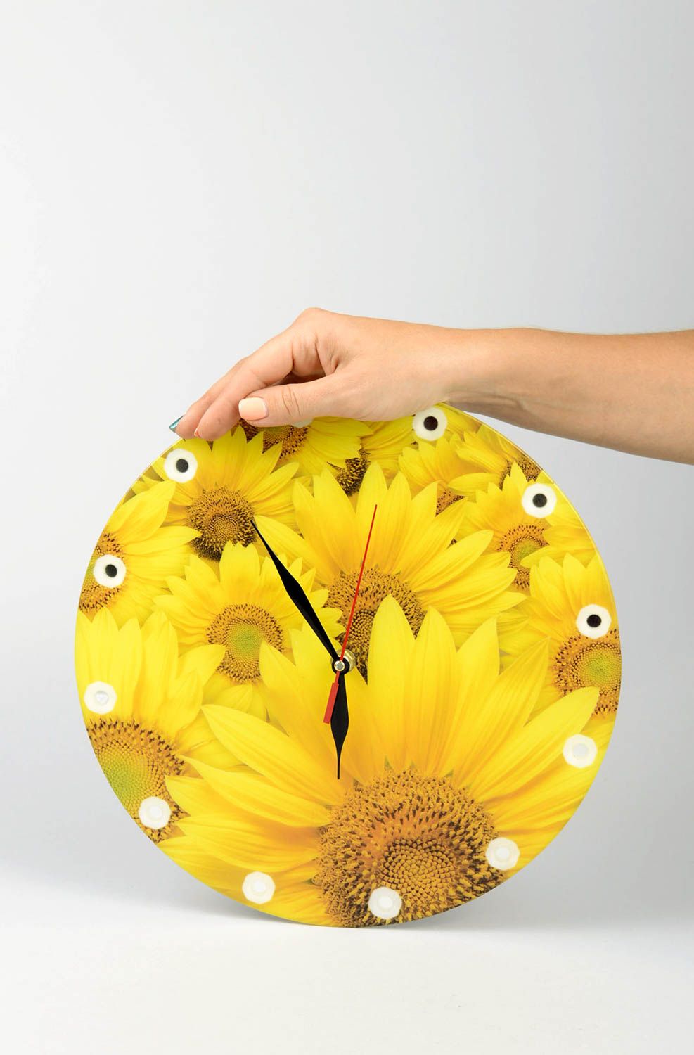 Handmade Deko moderne Wanduhr Deko für Wand mit Print gelb Sonnenblumen stilvoll foto 3