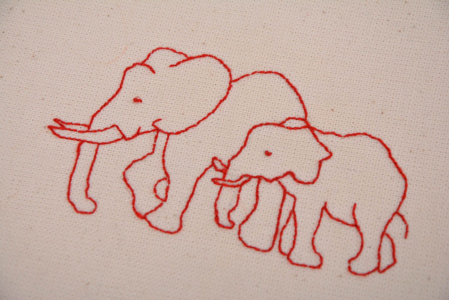 Stylish handmade designer semi linen fabric napkin with embroidered elephants photo 2