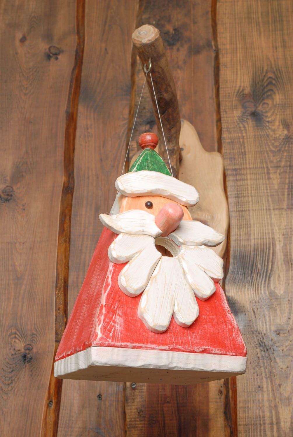 Designer wooden birdhouse in the shape of Santa Clause photo 4