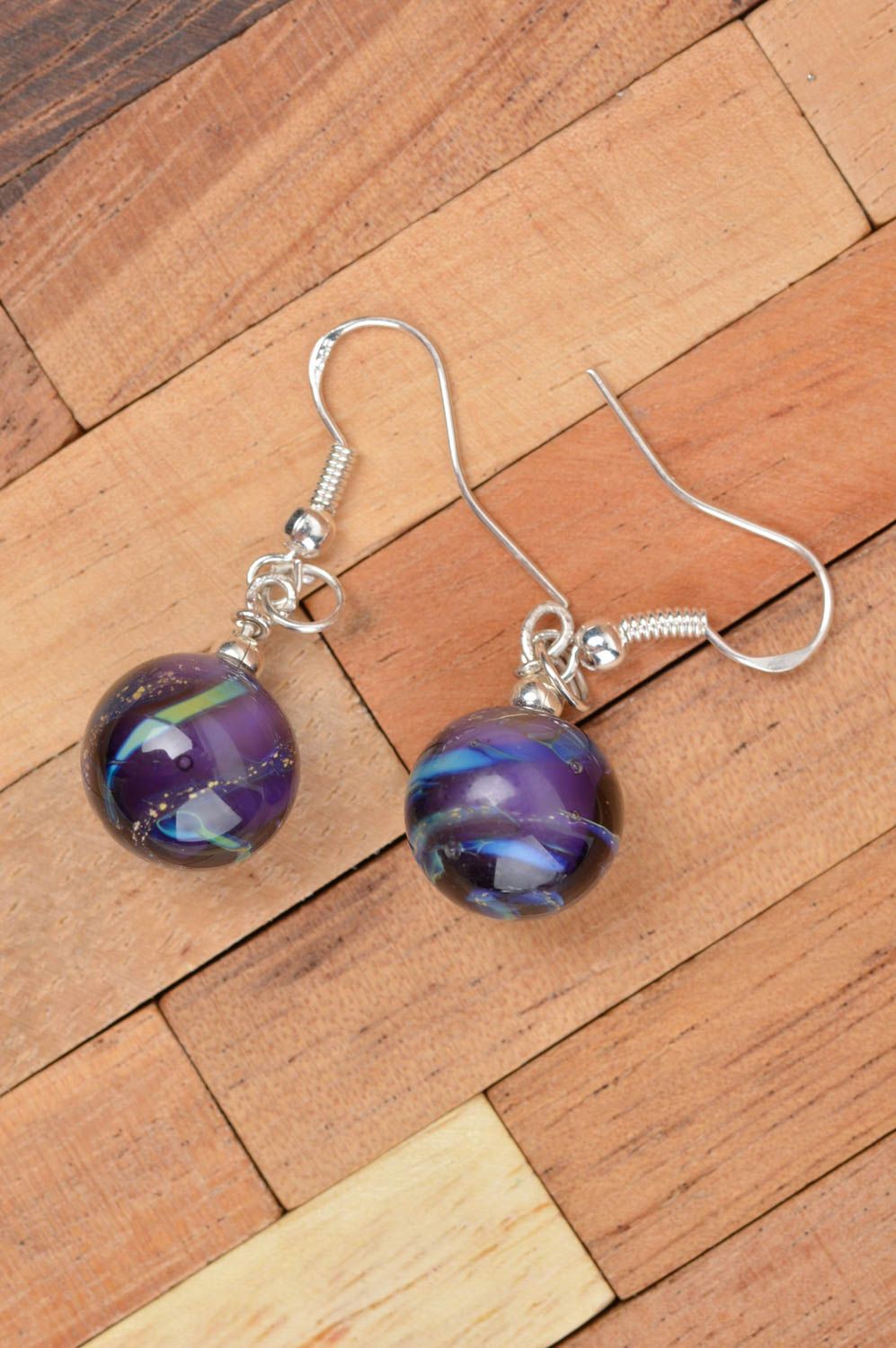 Glass earrings with charms designer jewelry glass accessories long earrings photo 3