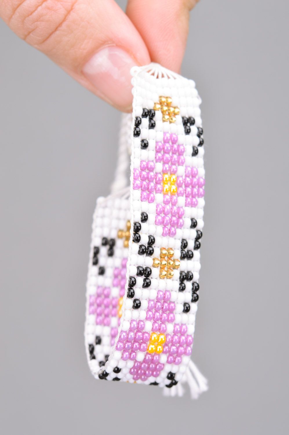 Белый плетеный браслет на руку из бисера украшение ручной работы с регулируемым размером фото 3