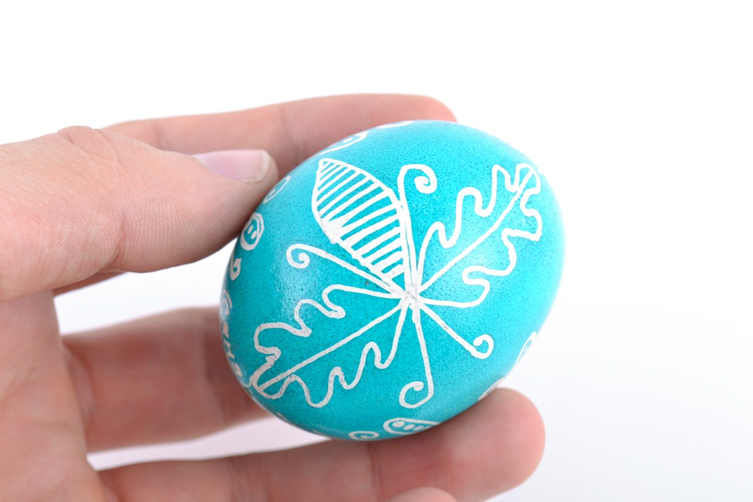 Handmade blue painted Easter egg with pattern photo 2
