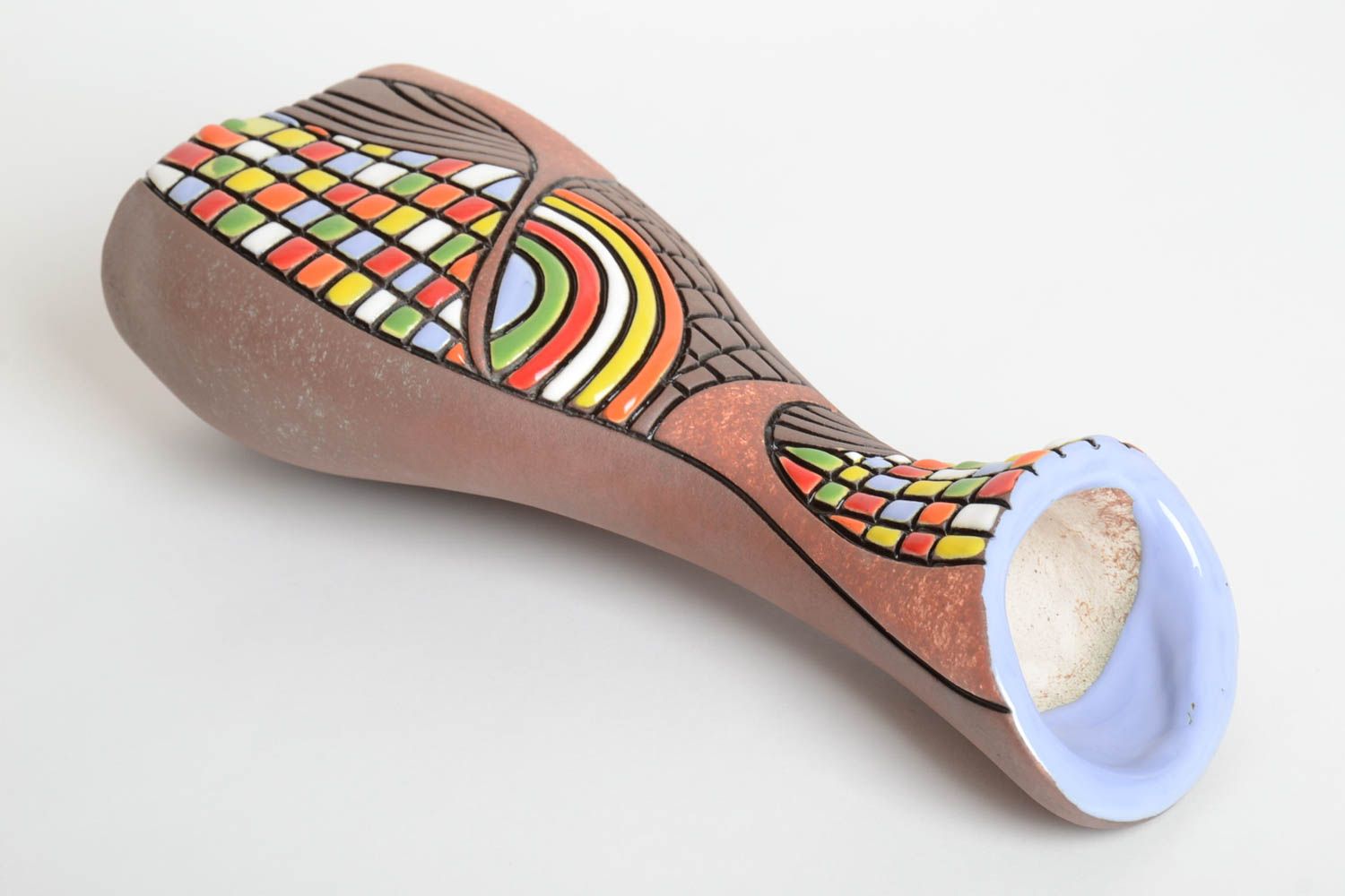 Сувенир ручной работы керамическая ваза для цветов декор интерьера радуга фото 5