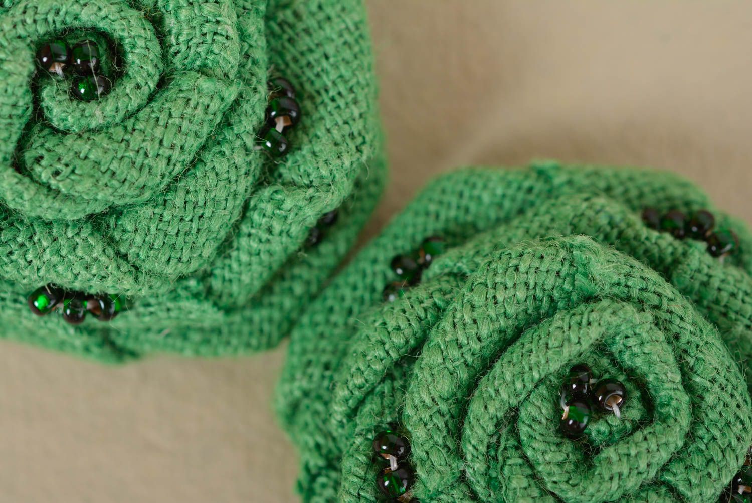 Серьги из ткани ручной работы красивые серьги зеленые цветы модные серьги фото 2