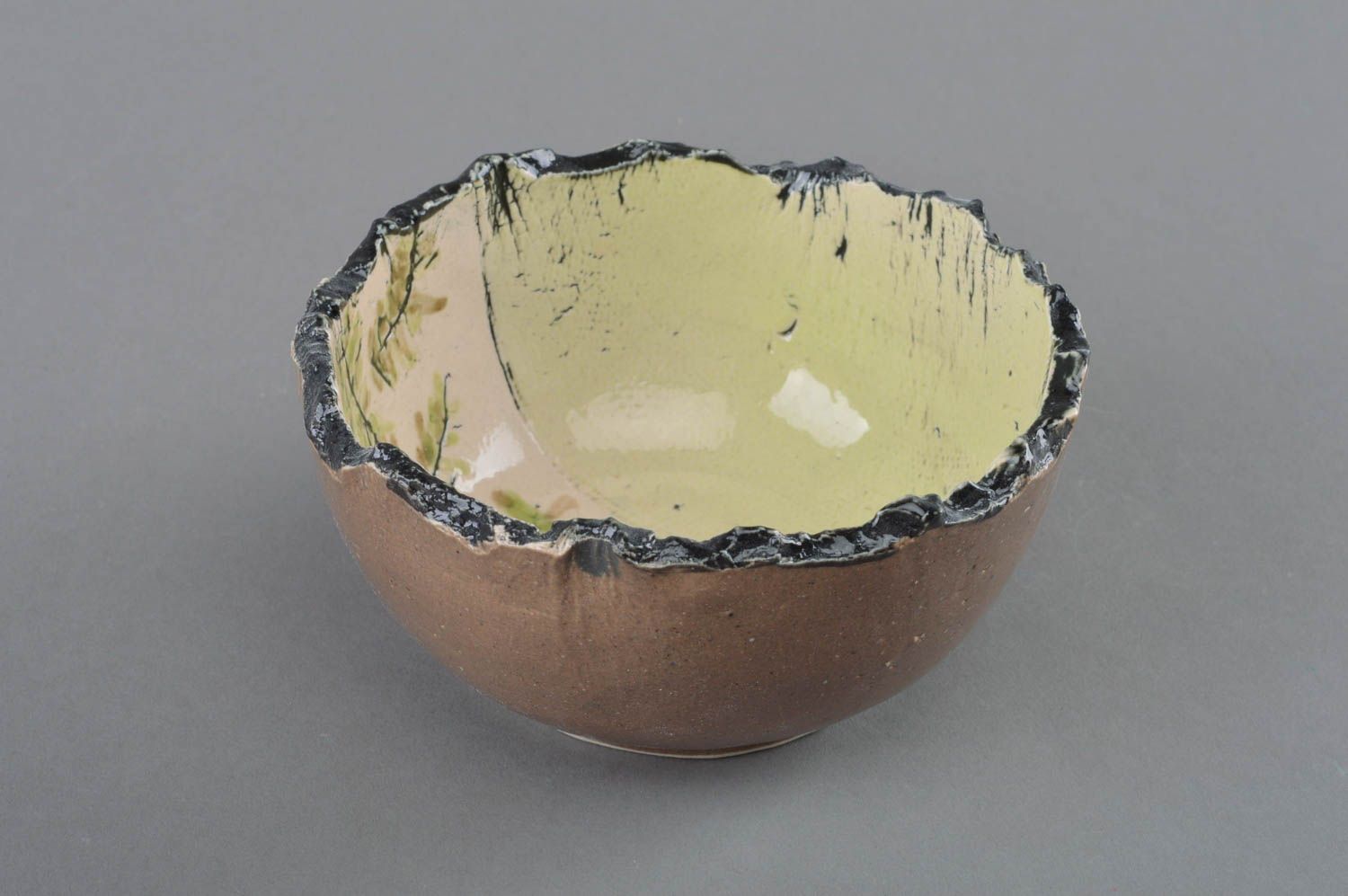 Beautiful handmade designer porcelain salad bowl painted with glaze photo 1
