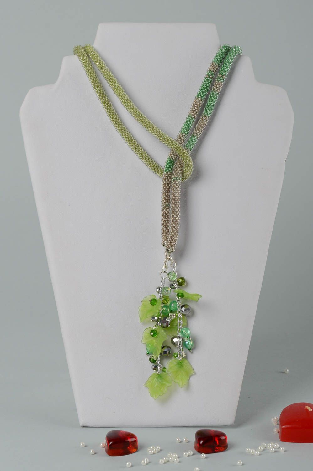 Collar de abalorios bisutería artesanal accesorio de mujer lariat verde foto 1