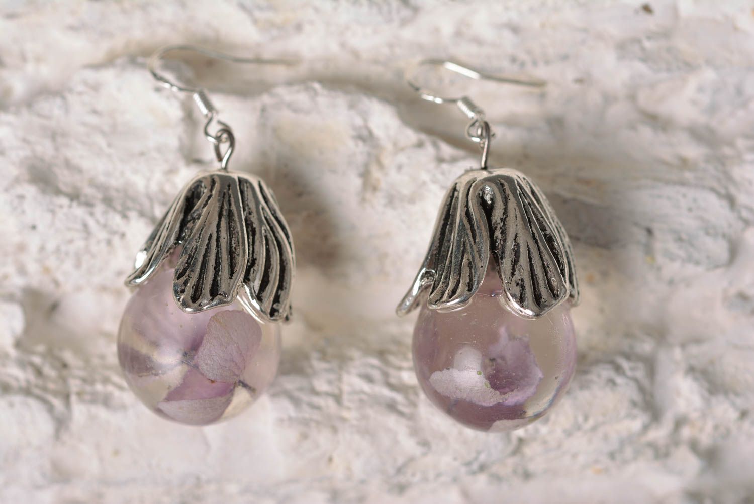 Handmade violette Blumen Ohrringe Designer Schmuck Accessoire für Frauen  foto 1