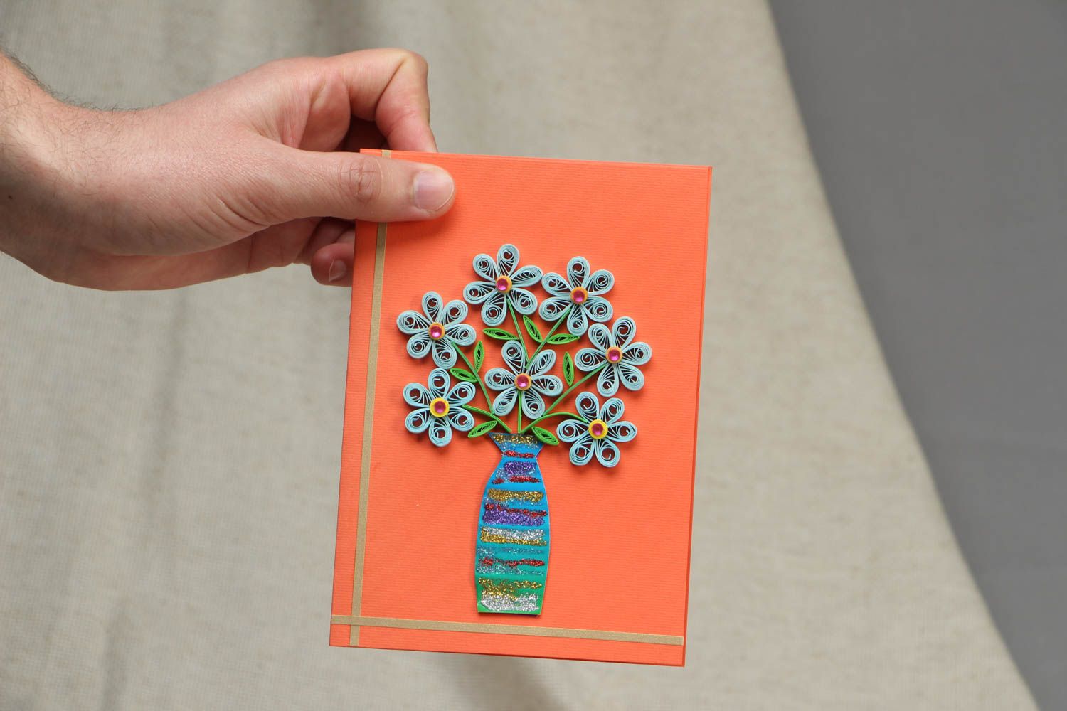 Handmade quilling postcard with flowers photo 4