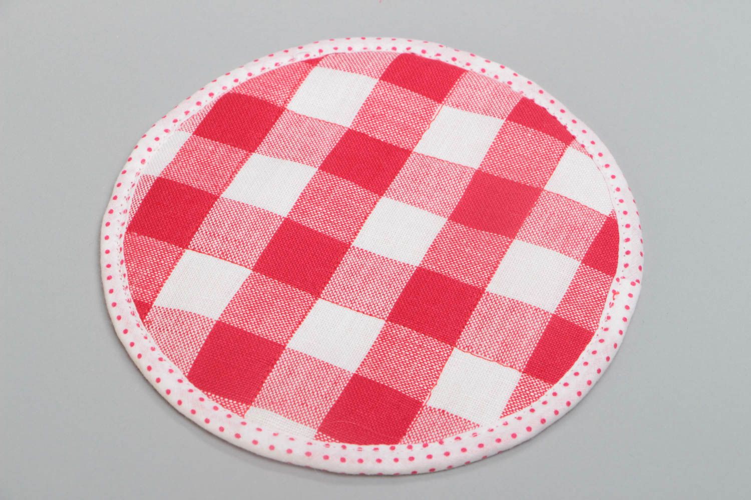 Red polka dot handmade cotton fabric pot holder with hearts photo 4