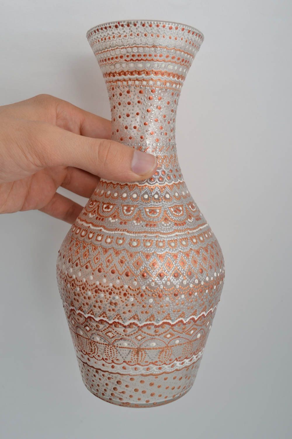 Handmade Vase aus Glas Haus Deko bemalte Vase originell weiß golden gepunktet foto 5