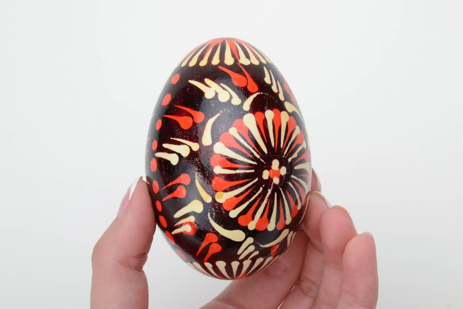 Handmade traditional Easter egg with drop shaped pattern painted in Lemkiv style photo 5