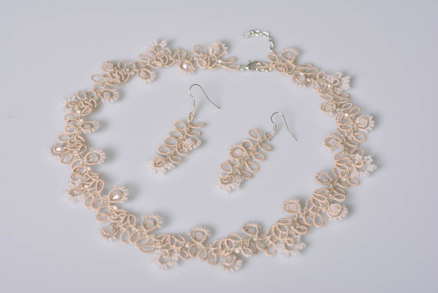 Handmade jewelry set designer necklace handmade earrings tatting lace gift ideas photo 1