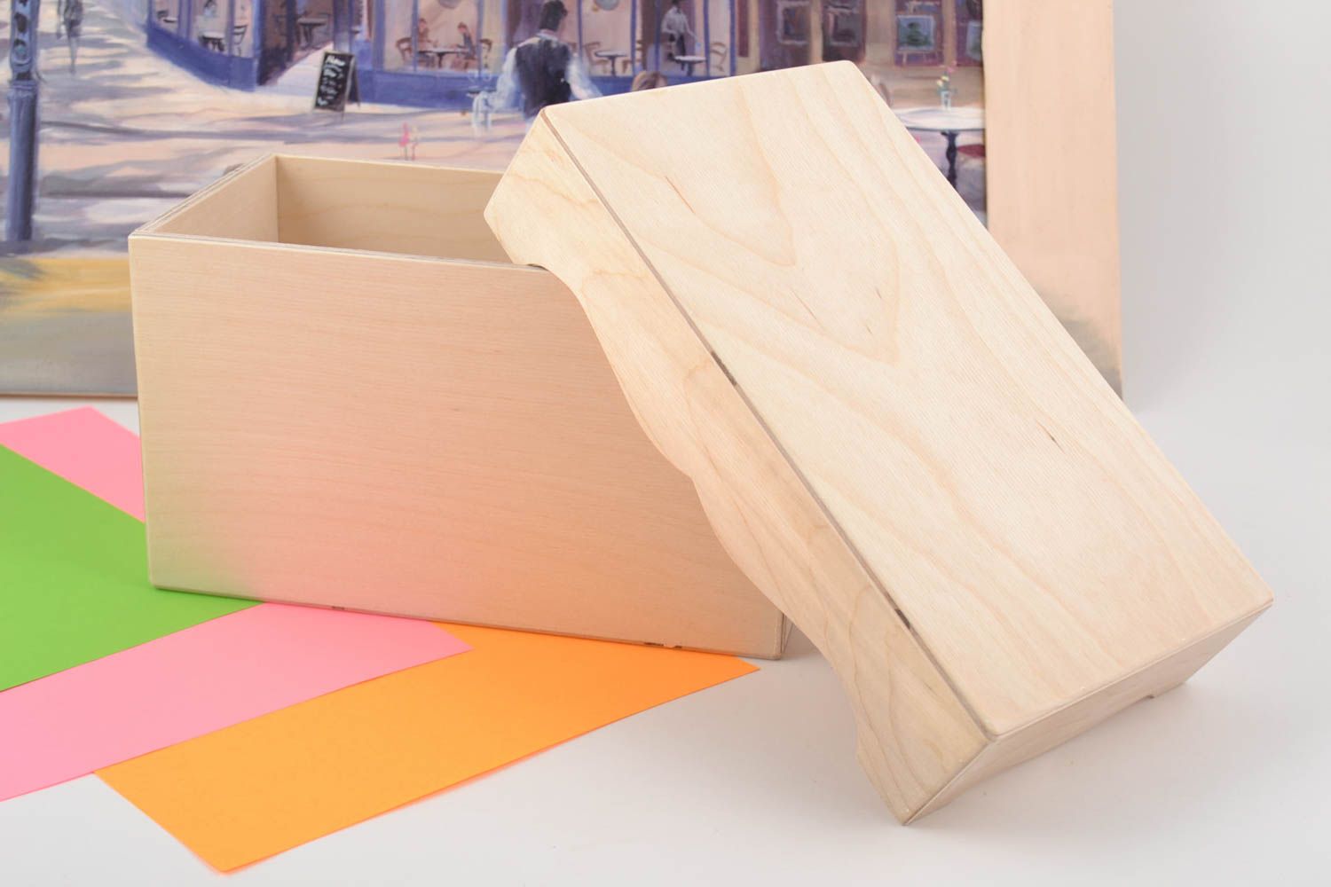 Beautiful figured handmade plywood blank box with lid for creative work DIY photo 1
