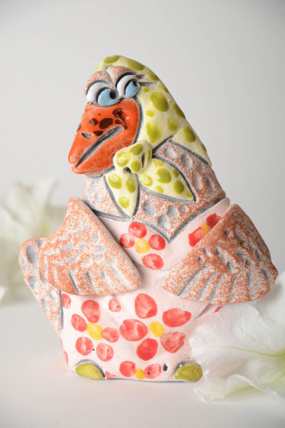 Tirelire fait main Figurine oiseau en céramique Cadeau original peinte Poule photo 1