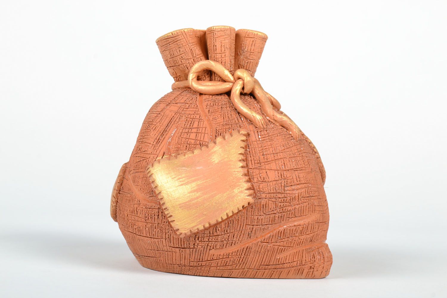 Clay money box in the shape of sack photo 2