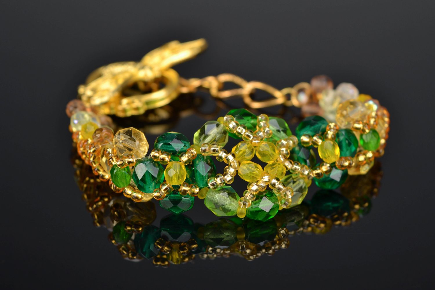 Beaded wrist bracelet with crystal Spring photo 1