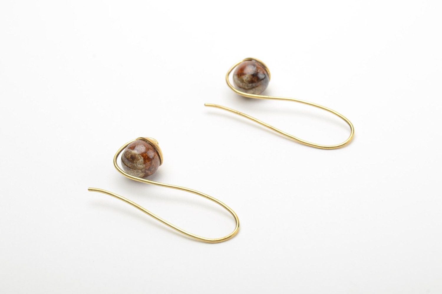 Handmade long designer earrings with ceramics bead and latten fittings photo 3