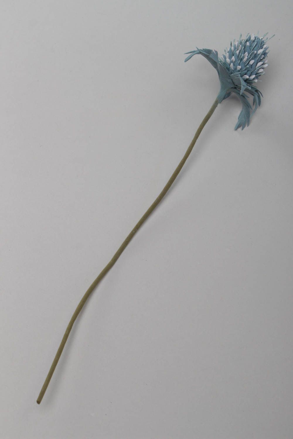 Цветок из японской полимерной глины чертополох на длинной ножке для декора дома фото 3