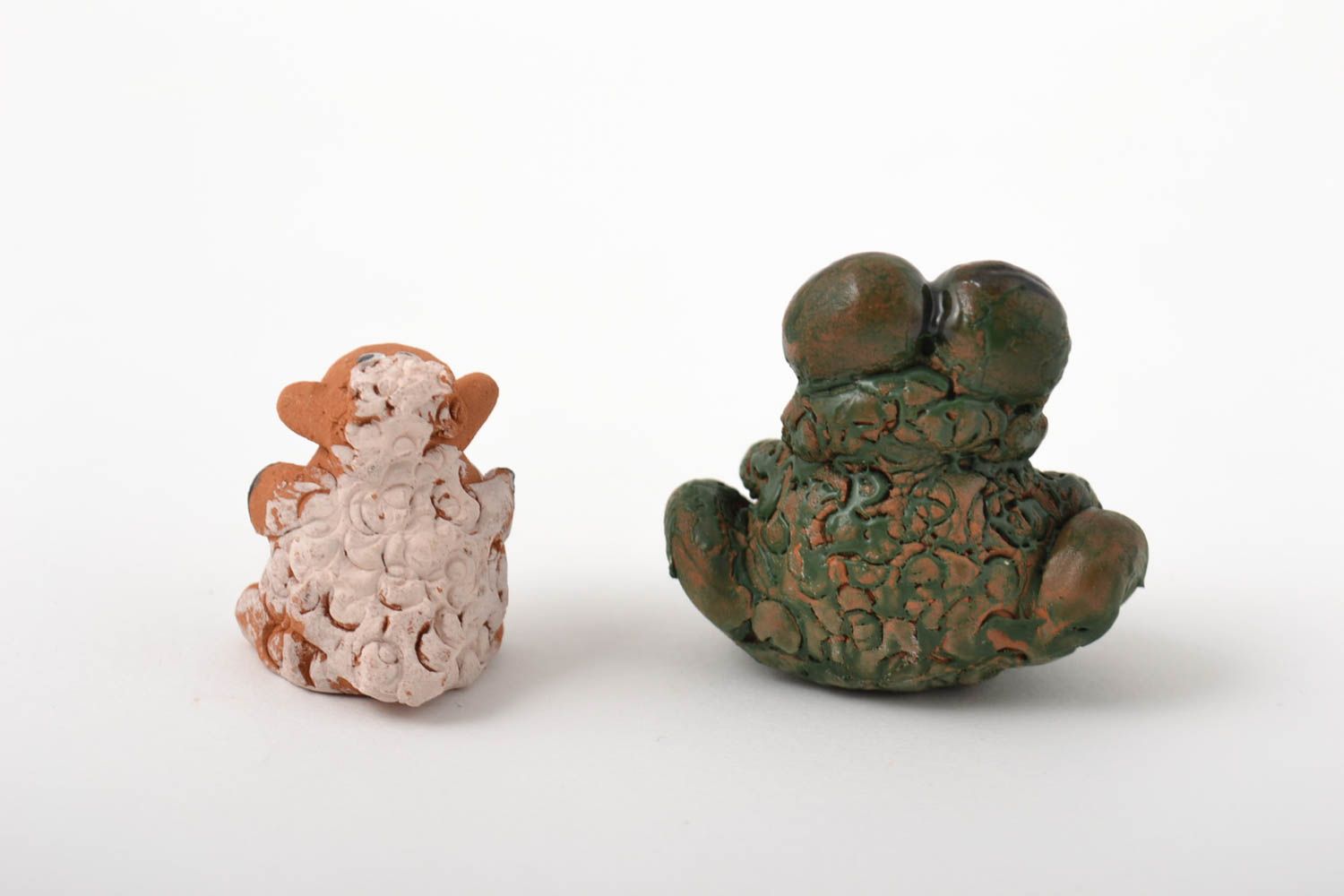 Statuine fatte a mano in ceramica set di due animali divertenti piccoli foto 3