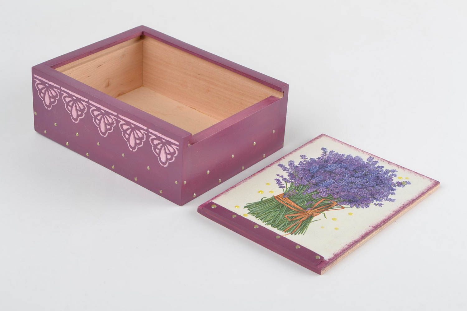 Handmade decorative wooden box with decoupage in Provence style Lavender photo 4