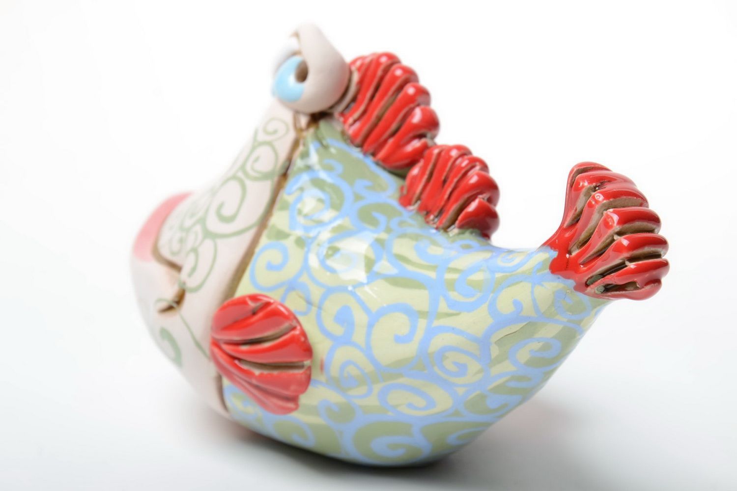 Unusual colorful painted semi porcelain money box hand made Fish photo 5