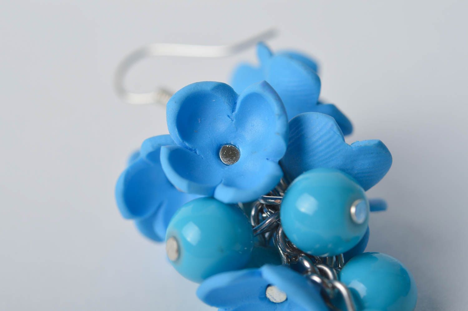 Boucles d'oreilles pendantes Bijou fait main jolies fleurs bleues Cadeau femme photo 3
