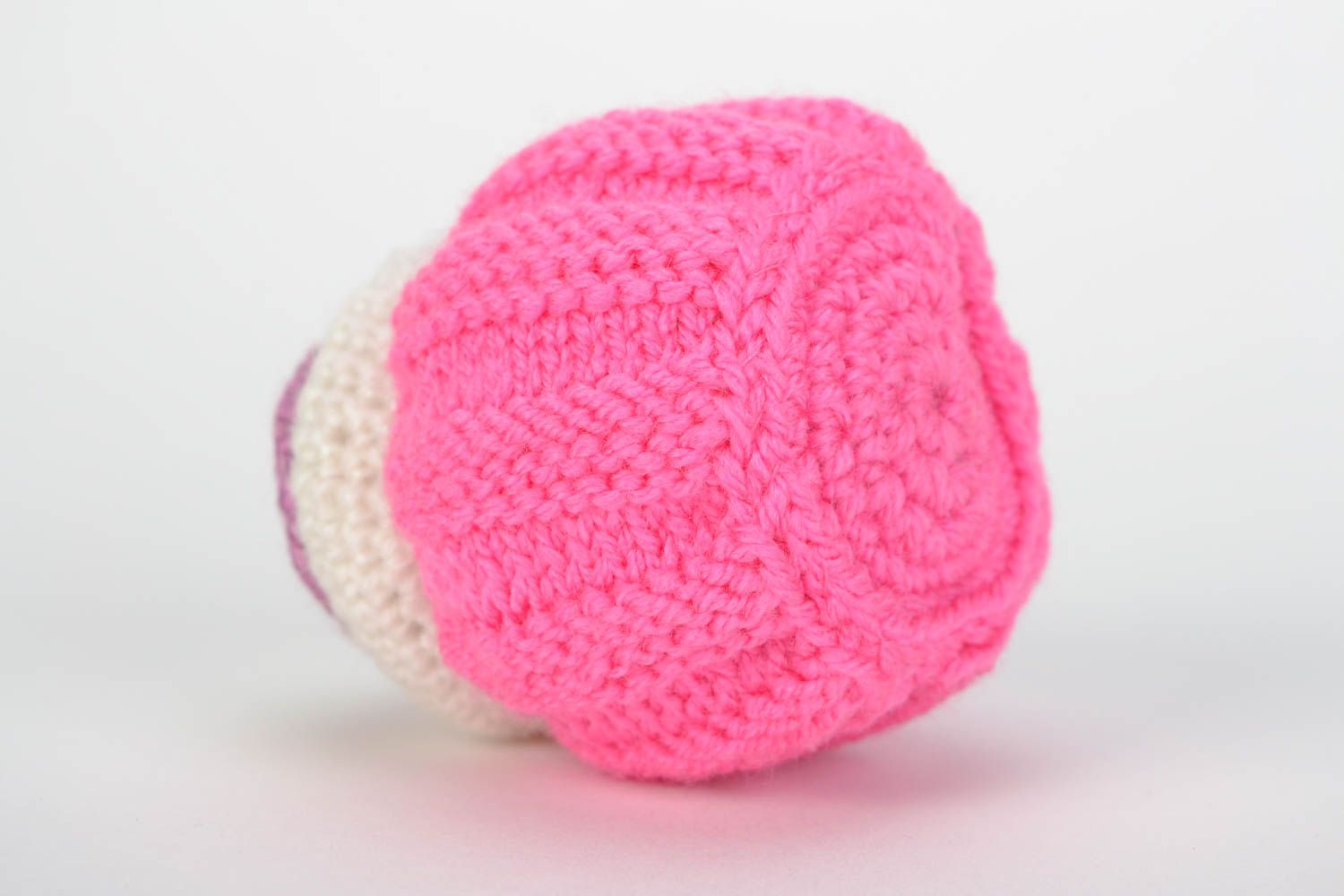 Handmade interior crochet soft toy in the shape of a beautiful pink cake  photo 5