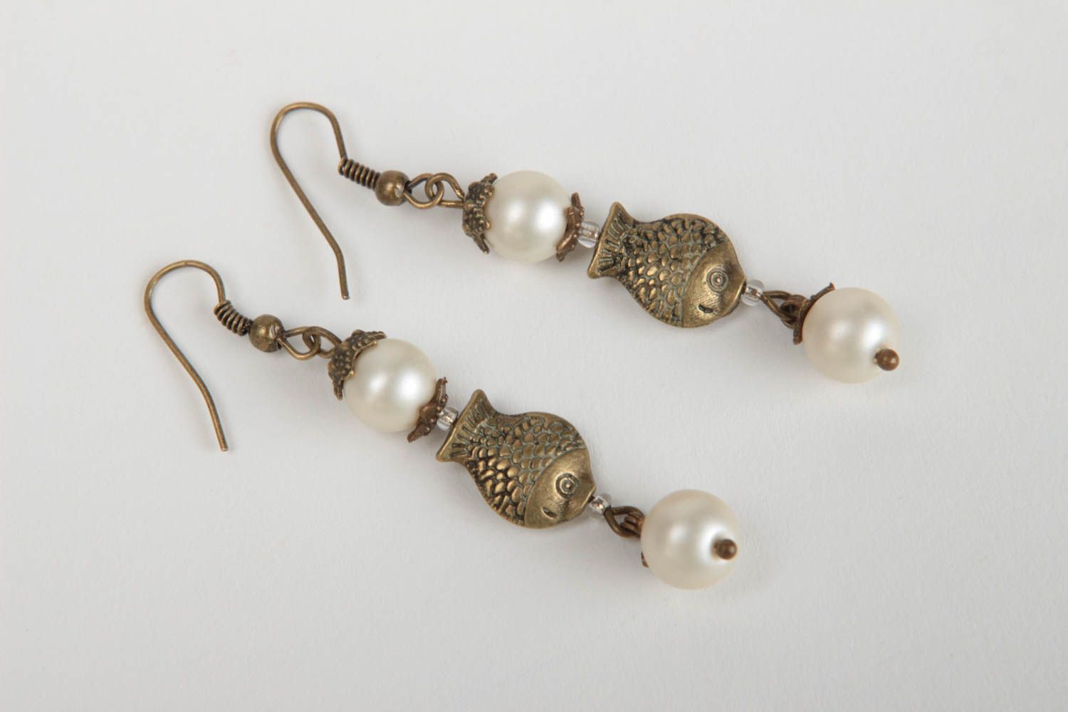 Beautiful handmade metal earrings stylish earrings with pearl beads gift ideas photo 2