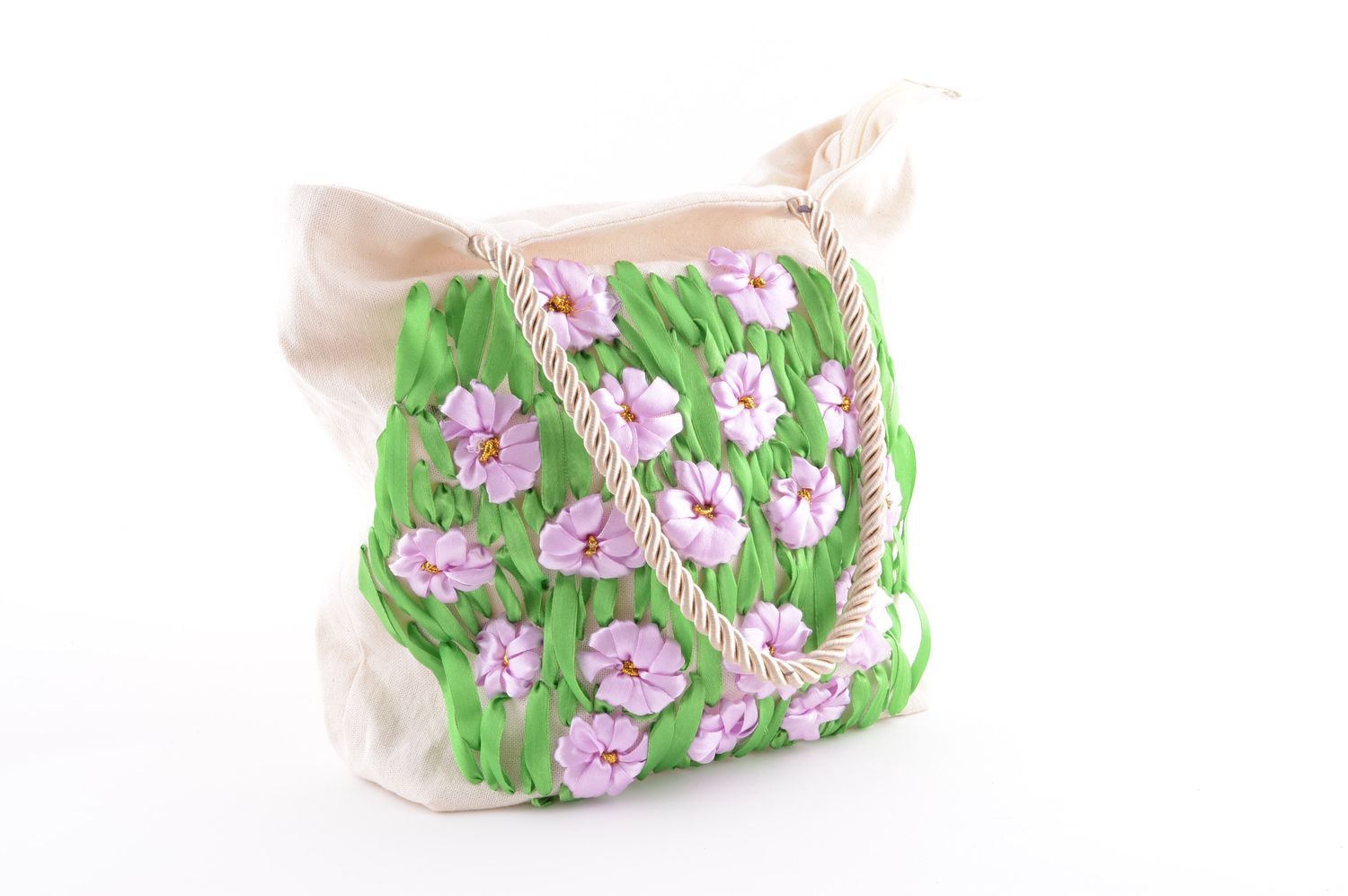 Shoulder bag unusual handmade textile ladys bag with embroidered flowers photo 1