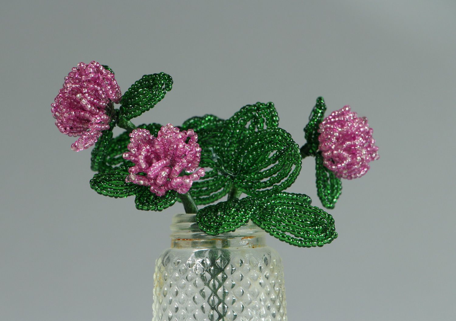 Decorative bouquet of clover made of beads photo 3