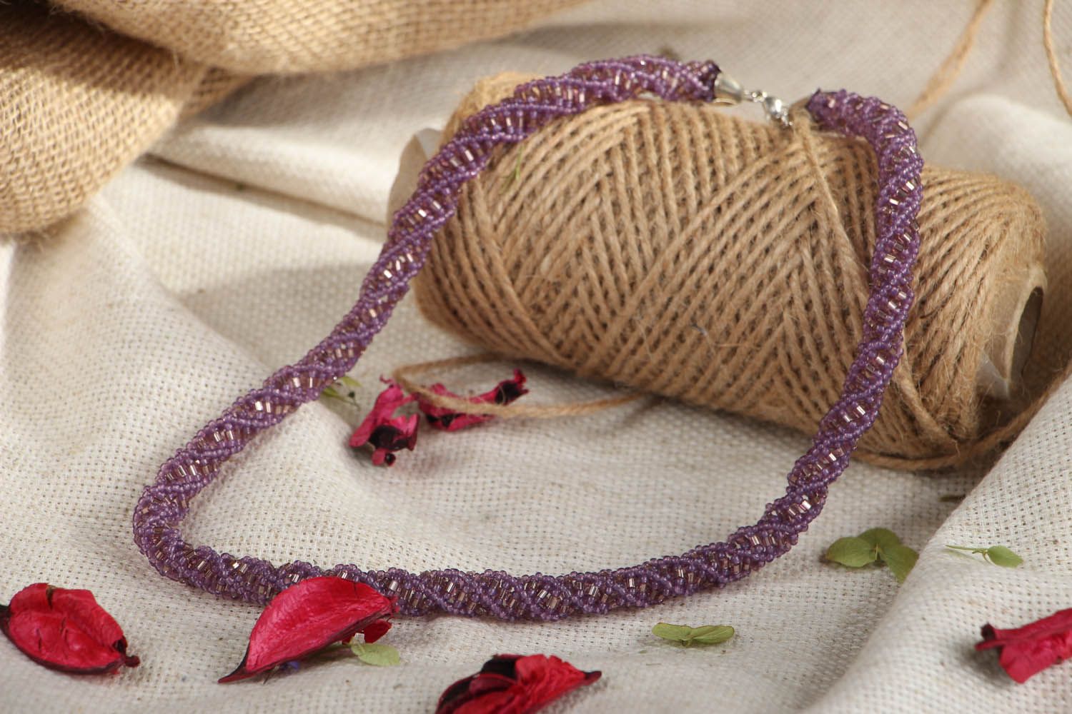 Violet beaded cord necklace photo 5