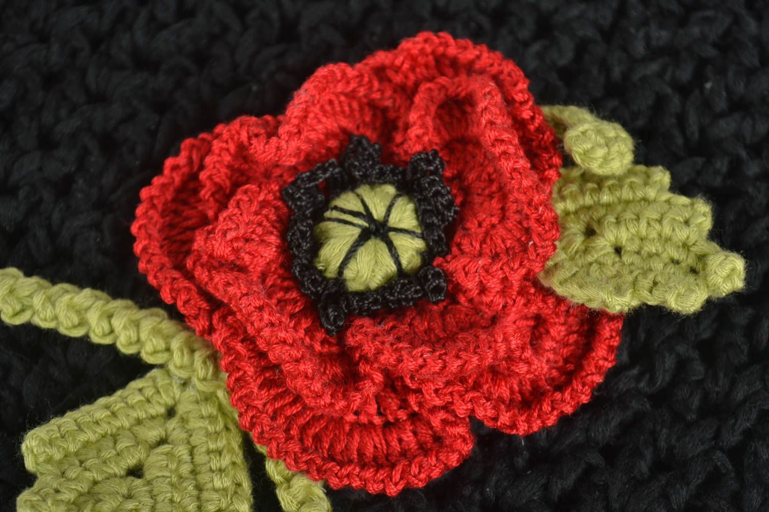Sac noir tricoté coton fait main Accessoire femme avec fleurs Cadeau original photo 4