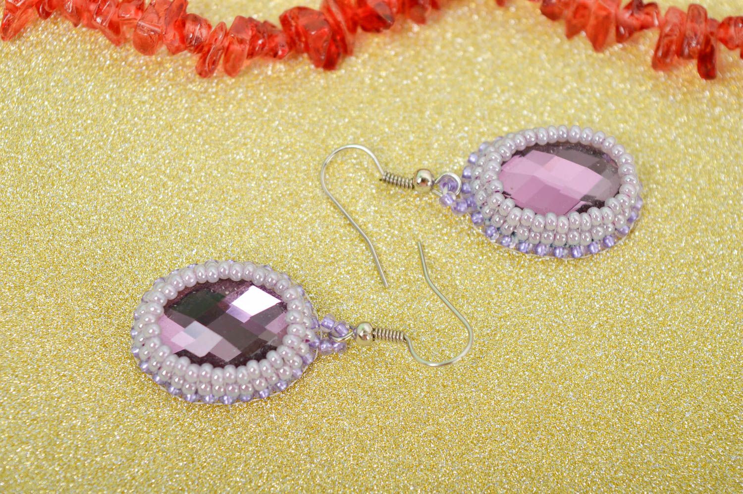 Small handmade beaded earrings glass cabochon earrings cool jewelry designs photo 1