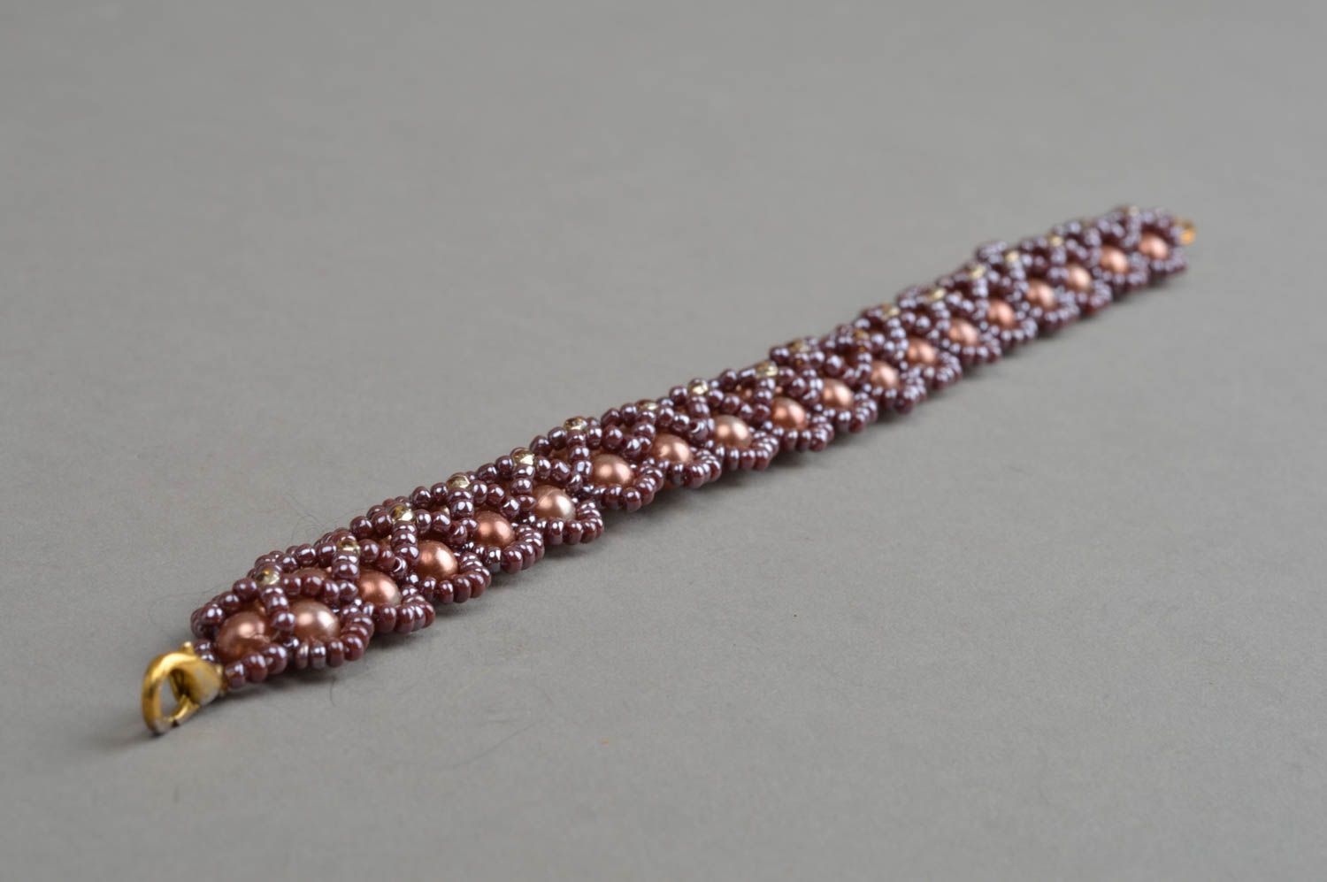 Bracelet en perles de rocaille et perles fantaisie fait main brun pour femme photo 5