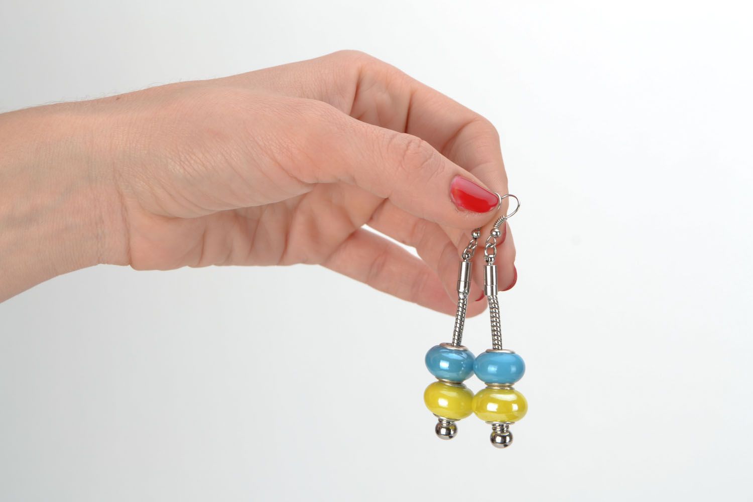 Bright earrings with beads photo 2