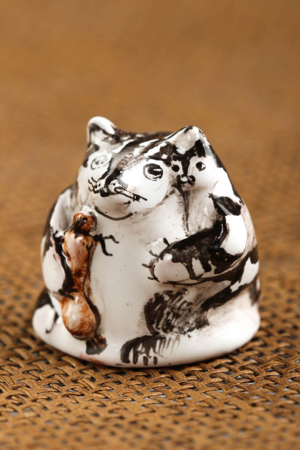 Handmade collectible thimble ceramic decorative use only animal figurine photo 1