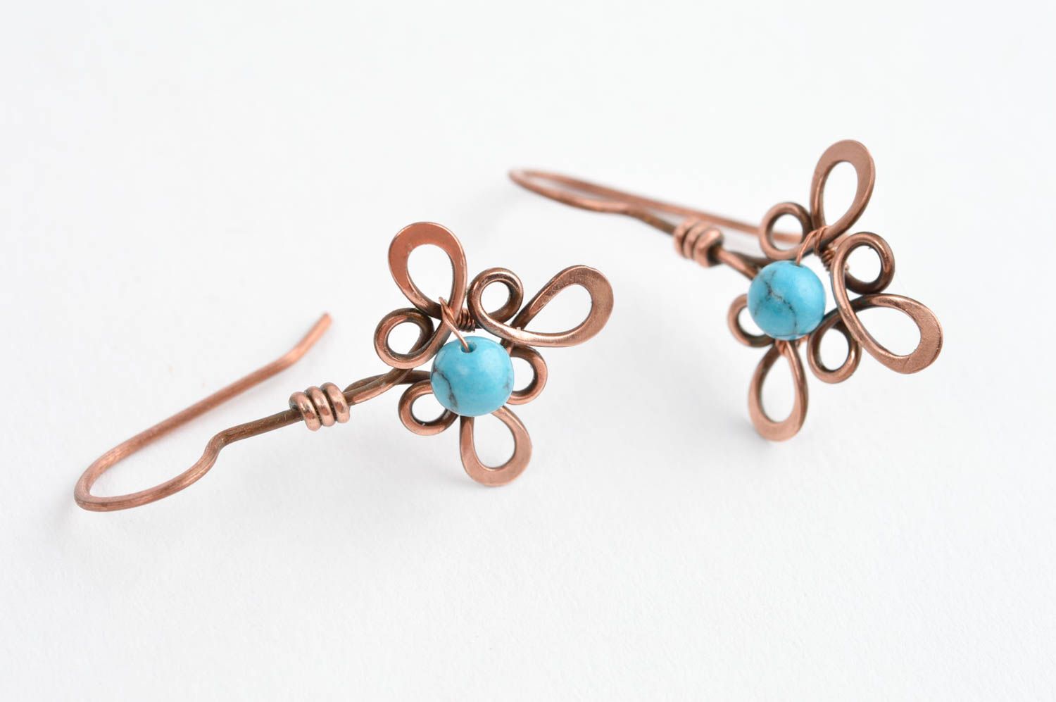 Designer copper earrings handmade wire wrap earrings metal earrings with charms photo 3