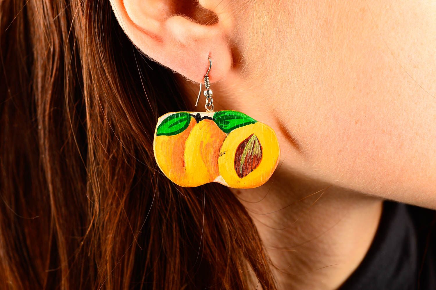 Boucles d'oreilles pendantes Bijou fait main design abricots Cadeau femme photo 2