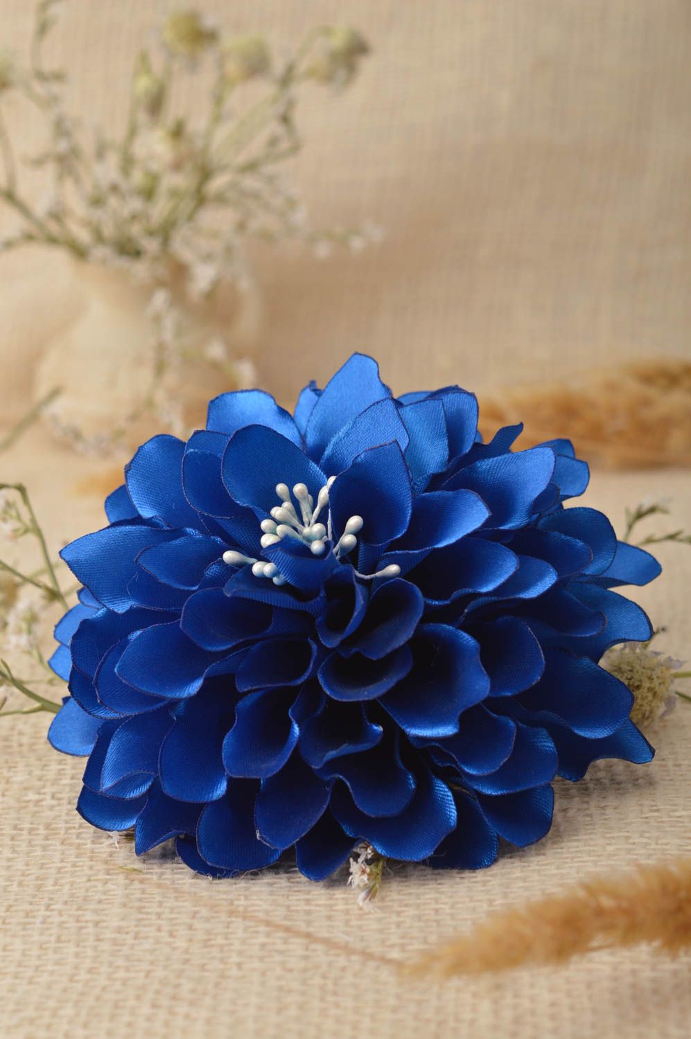 Barrette cheveux fait main Broche fleur Accessoire femme universel fleur bleue photo 1
